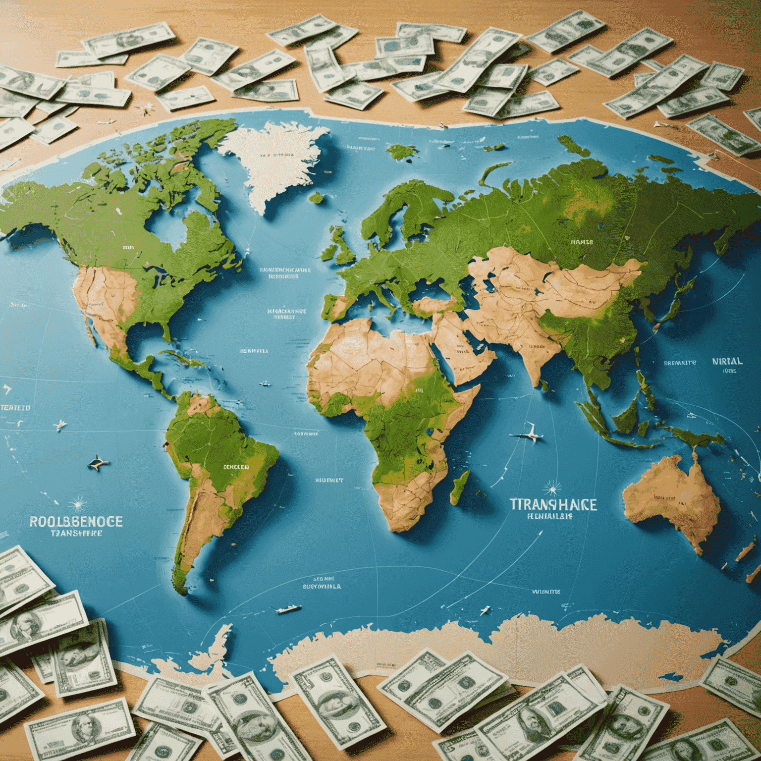 A world map with animated arrows showing money transfers between different countries. The image emphasizes the global reach of our remittance services.